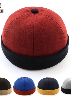 阳冠2023新款秋冬瓜皮帽男女复古卷边地主帽圆顶韩版流氓雅痞潮帽