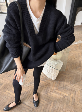 SOTHEA 入秋经典 chao重磅美丽奴全羊毛廓形V领套头宽松针织毛衣