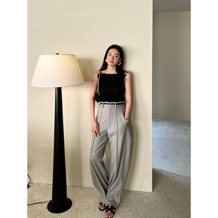 SOTHEA 西装 裤 子女夏 高ji感天丝羊毛混纺中高腰宽松及地阔腿裤