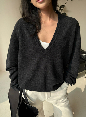 SOTHEA 简奢风柔细体感美丽奴羊毛V领廓形毛衣