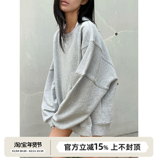 SOTHEA 慵懒风舒适全棉_圆领套头设计感小众春季宽松开衩卫衣女