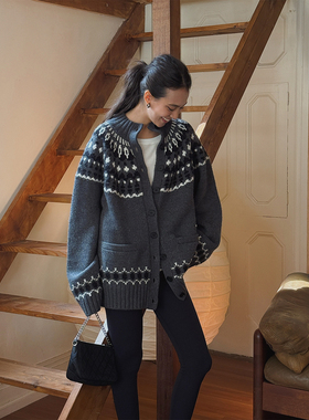 SOTHEA 北欧慵懒风-费尔岛提花立领含羊毛针织加厚秋冬毛衣外套