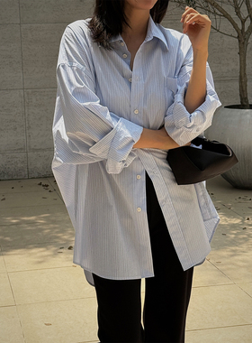 SOTHEA 2025年早秋B备松弛感大廓形落肩条纹气质长袖衬衫衬衣外套