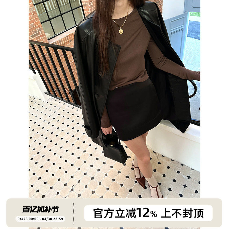 SOTHEA 秋冬时髦半裙哑光缎面短裙极简气质小黑裙迷你a字半身裙女