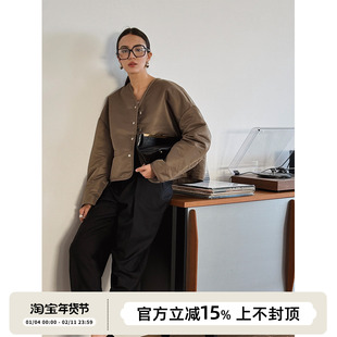 SOTHEA 2025年秋冬新品时髦V领短款落肩夹棉棉服短外套棉衣棉袄