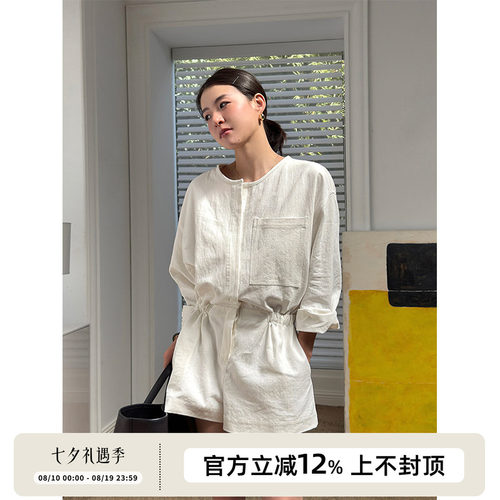 SOTHEA 老钱风 2026年圆领亚麻复古工装衬衫抽绳收腰连体裤连体衣