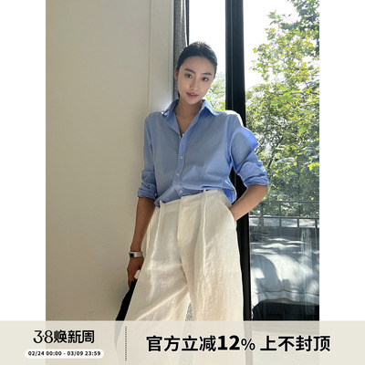 宽松长袖衬衫纯棉地中海休闲