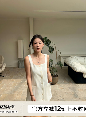 SOTHEA夏日all white简约美学大方领设计A字廓形醋酸马甲连衣裙女