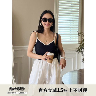 时髦显瘦撞色吊带修身内搭打底