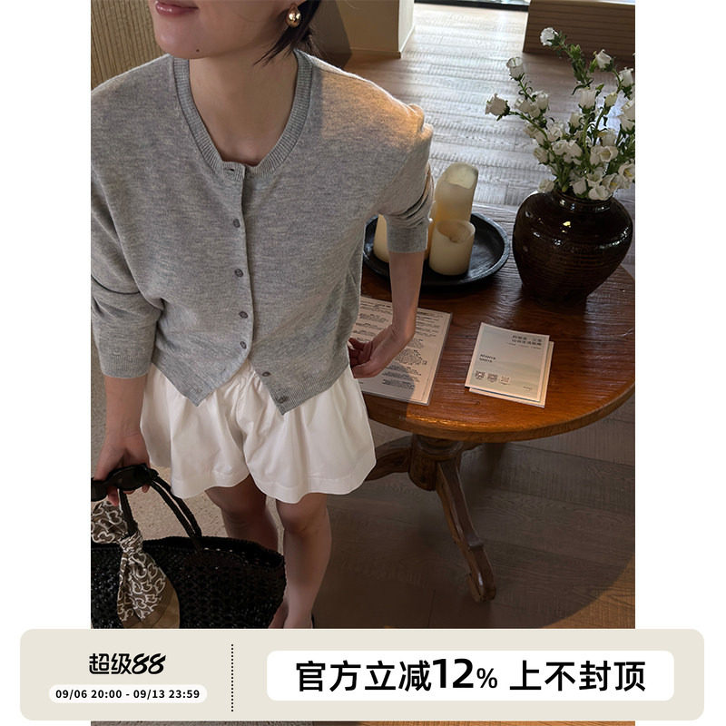 SOTHEA 法国进口纱线全羊毛圆领长袖打底内搭薄款开衫针织衫外套图片