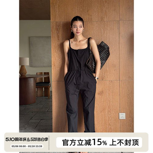 SOTHEA 2026年夏季时髦抽绳方领高腰时尚吊带连体裤连体衣休闲裤