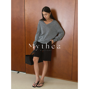 Yarn扬子纱羊毛V领长袖 SOTHEA ROW风 极简Biella 上衣 宽松针织衫