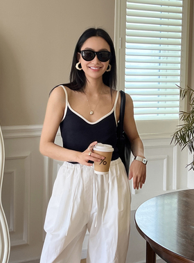 SOTHEA 时髦百搭修身显瘦设计感小众复古撞色吊带修身内搭打底女