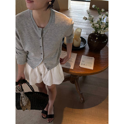 SOTHEA 法国进口纱线全羊毛圆领长袖打底内搭薄款开衫针织衫外套