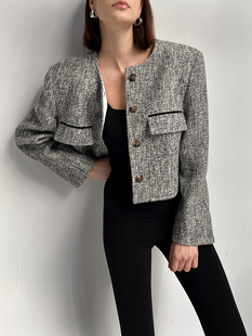 羊毛混纺斜纹软呢箱型宽肩短款 小香外套 21秋冬 SOTHEA