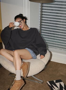 SOTHEA 慵懒风全棉大圆领蝙蝠袖设计感小众宽松套头廓形卫衣女春