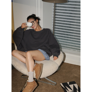 SOTHEA 设计感小众宽松套头廓形卫衣女春 慵懒风全棉大圆领蝙蝠袖