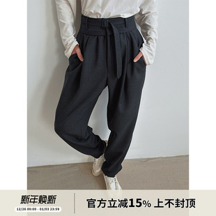 LADY羊毛高腰系带打褶锥形休闲裤 SOTHEA CHIC