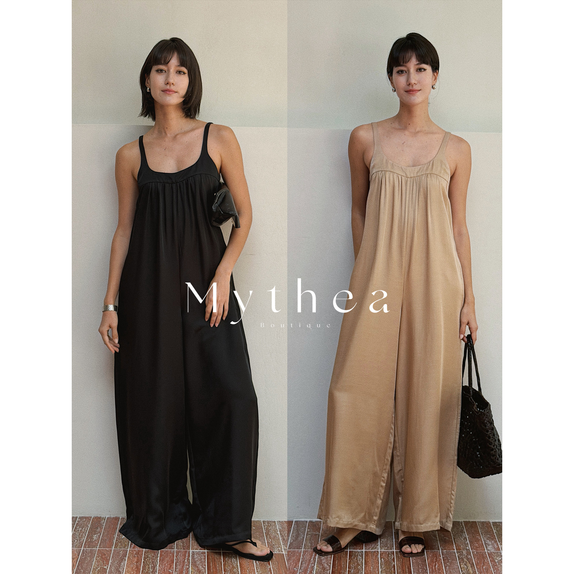 SOTHEA 夏日松弛感醋酸方领吊带连体阔腿裤
