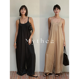 SOTHEA 夏日松弛感醋酸方领吊带连体阔腿裤宽松慵懒风长款休闲裤