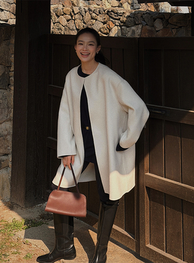 SOTHEA 不费力的松弛感-时髦圆领落肩双面呢宽松大衣