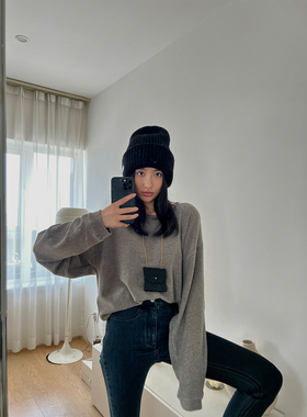 SOTHEA Ji简松弛R*w风磨绒保暖chao亲肤感磨毛长袖廓形TEE女T恤