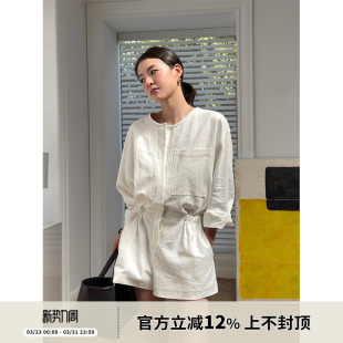 抽绳收腰连体裤 SOTHEA 衬衫 2026年圆领亚麻复古工装 连体衣 老钱风