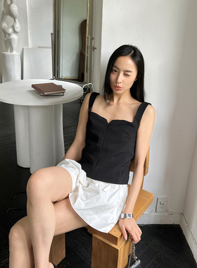 SOTHEA 杜维埃 法式时髦博主宽肩显瘦弹力背心百搭黑色吊带上衣女