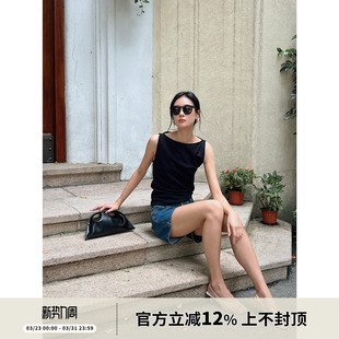 CASA 进口丝光棉一字领宽肩直身裁剪针织背心吊带上衣女 SOTHEA