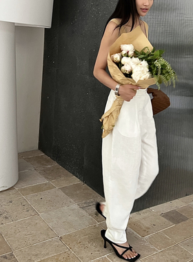 SOTHEA 实穿Top1 老钱风显贵微锥形休闲裤1oo%亚麻宽松高腰长裤女