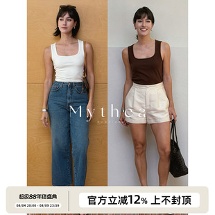 SOTHEA 时髦基础款方领亲肤弹力棉修身显瘦针织背心无袖上衣
