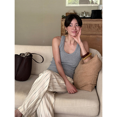 SOTHEA “萬能刚需”深U马蹄领弹力罗纹宽边休闲时尚吊带背心上衣