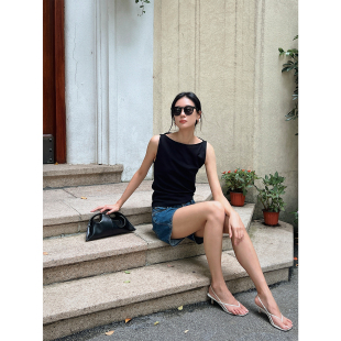 CASA 进口丝光棉一字领宽肩直身裁剪针织背心吊带上衣女 SOTHEA