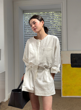 SOTHEA 老钱风 2025年圆领亚麻复古工装衬衫抽绳收腰连体裤连体衣