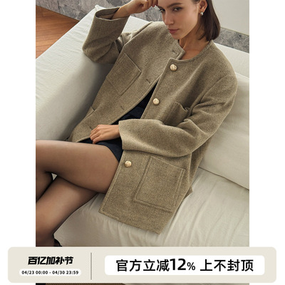 SOTHEA 韩国进口时髦夹花羊毛圆领宽松时尚气质秋冬小香风短外套