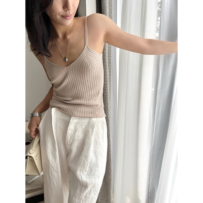 时髦款100%绢丝V领针织吊带