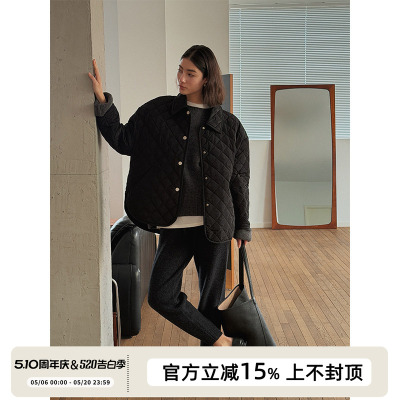 SOTHEA 简奢风菱形格绗棉小方领廓形复古棉服棉袄冬季新款短外套