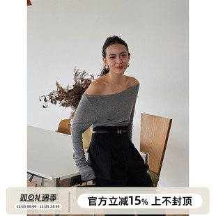 打底TEE秋冬内搭T恤上衣 显瘦露肩长袖 SOTHEA 气质一字领修身