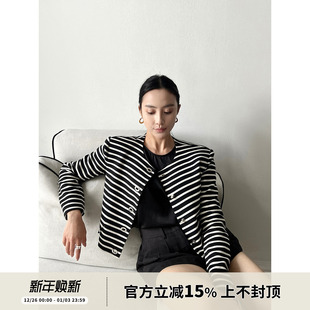 重磅韩国进口荃棉针织条纹时髦金属锁扣外套女 money SOTHEA old