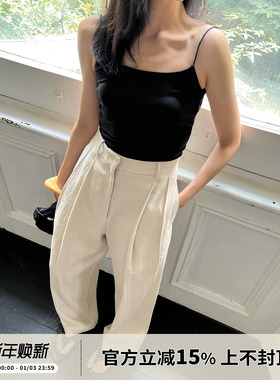 SOTHEA bai搭松弛感中腰棉麻清爽宽松直筒休闲裤慵懒通勤阔腿长裤