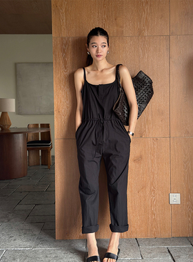 SOTHEA 2025年夏季时髦抽绳方领高腰时尚吊带连体裤连体衣休闲裤