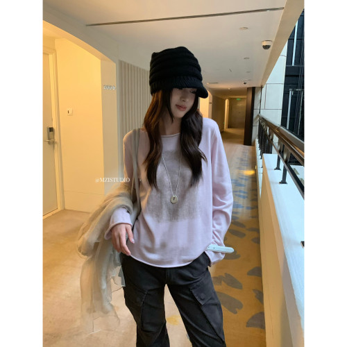 MZI STUDIO十三行秋冬扎染艺术色块大圆领简约松弛针织衫女A80295