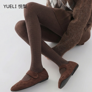 复古暗纹爱心打底袜秋冬费尔岛咖色通勤连裤袜美式配裙子的打底裤