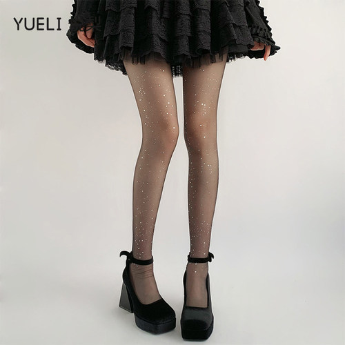 超薄亮钻闪光丝袜夏季0d丝袜白色纯欲亮片银丝美腿蝴蝶黑丝连裤袜