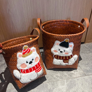 复古仿藤编脏衣收纳筐子家用大容量高颜值零食玩具杂物内衣整理蓝