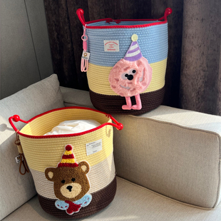 可爱大容量零食杂物整理储物蓝衣物玩具收纳桶编织卧室收纳筐慵懒