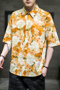 大码短袖衬衫免烫宽松潮花夏款休闲刺绣T恤QT4066-T2118-P55图片