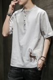 男士夏季短袖T恤棉麻风大码潮印花刺绣透气QT4066-T061-P45，男装T恤，电商A227