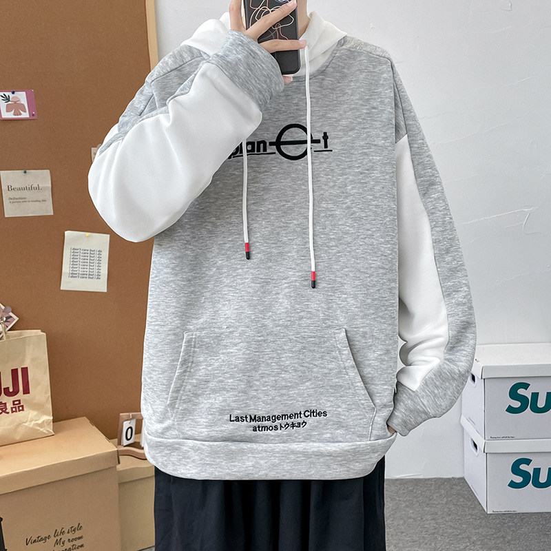 港风春秋冬季卫衣男连帽韩版刺绣宽松大码套头衫QT4066-WY056图片