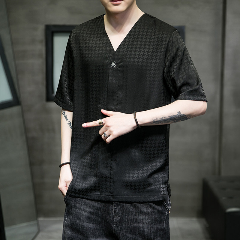 男士夏季短袖T恤棉麻风大码潮印花刺绣透QT4066-T2105,男装T恤,电商A227